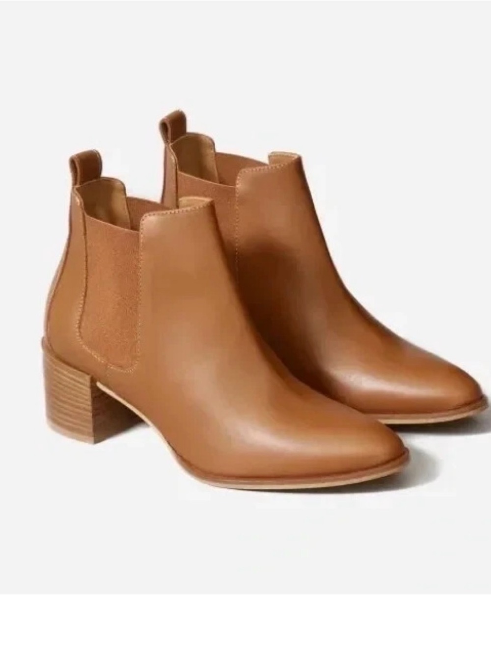 Everlane The Heel Women's Tan Leather Ankle Booties Classic Block Heel 6.5